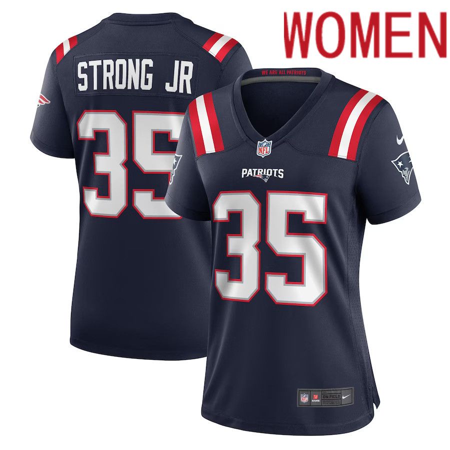 Women New England Patriots 35 Pierre Strong Jr. Nike Navy Game Player NFL Jersey